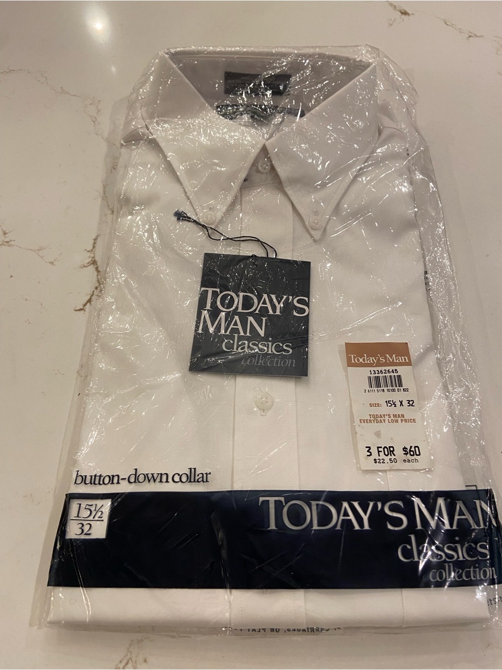 Today's Man White Dress Shirt Men’s Size 15 1/2 Neck 32 Length Button Down NEW